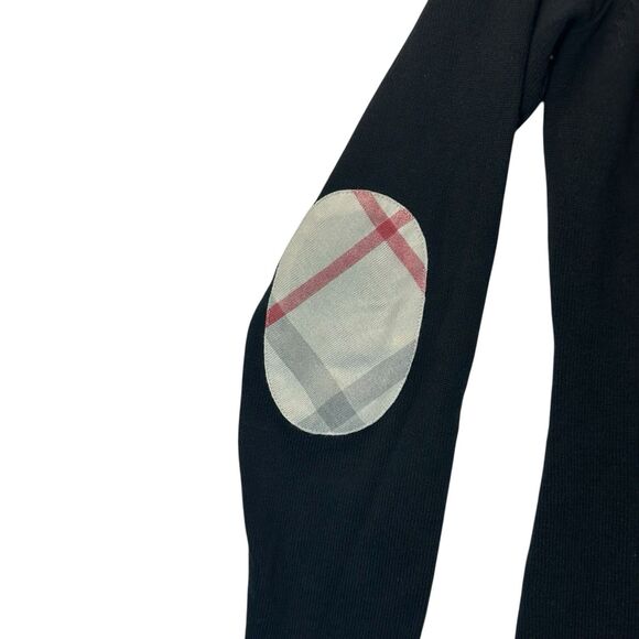 Burberry Brit Elbow Patch Cardigan Sweater Womens M Black Nova Check V Neck - Picture 2 of 14